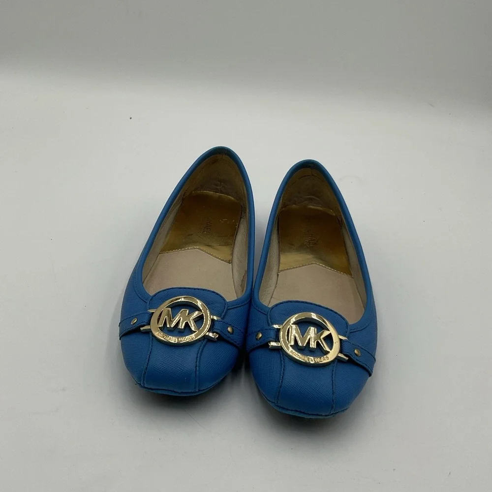 MICHAEL KORS  Saffiano Leather Flat Shoe Blue and Gold Size 8.5